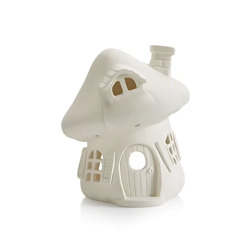 Lampion biskwitowy Grzyb House w kształcie domku-grzybka H 15 cm