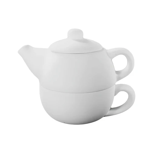 Czajnik biskwitowy kompaktowy typu tea-for-one z filiżanką na podstawie, H 15 cm