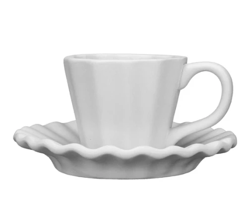 Kubek biskwitowy do szkliwienia Coffy Cup Wavy with Saucer ø 8/14,5 cm 50 ml – k — zdjęcie 1